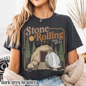 Christian Rolling T-Shirt Trendy Jesus Stones Easter Clothing Jesus Christ